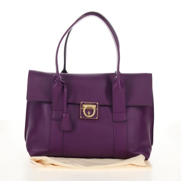 Salvatore Ferragamo Gancini Hand Bag Leather Purple Gold Auth BA8415V - Picture 12 of 16